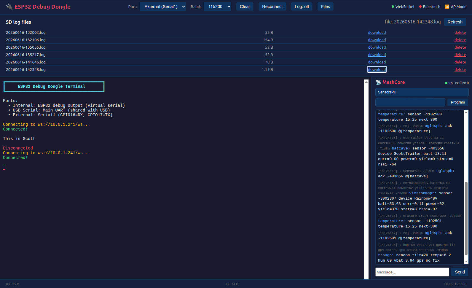 ESP32 Debug Dongle web interface